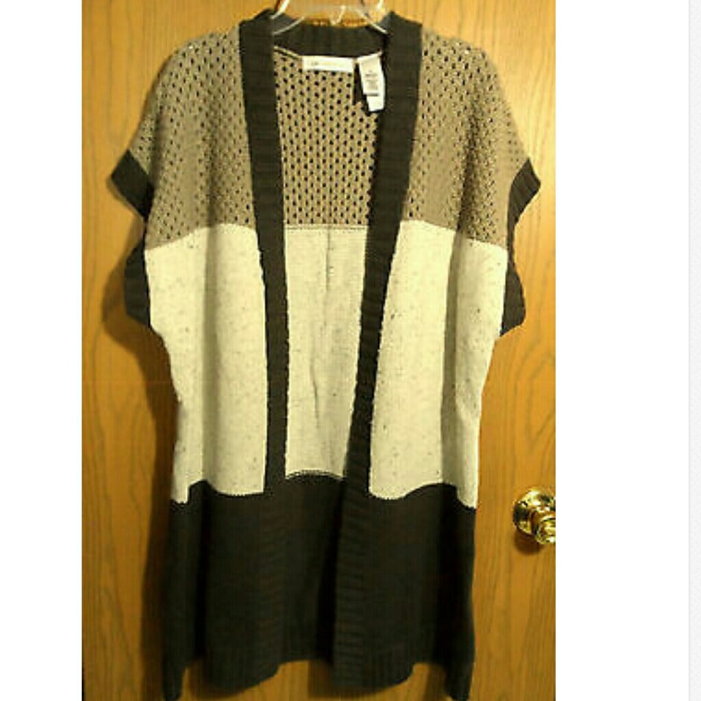 LIZ CLAIBORNE Tunic Sweater M Browns Beige crochet